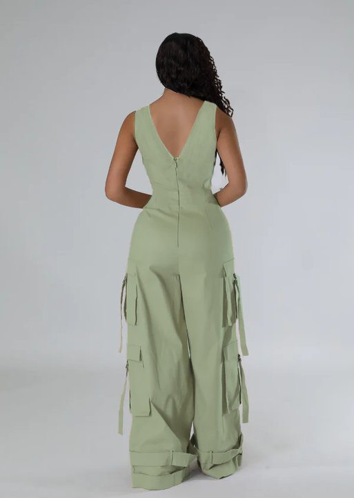 Morchique V-Neck Sleeveless Cargo Wide-Leg Jumpsuit