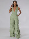 Morchique V-Neck Sleeveless Cargo Wide-Leg Jumpsuit