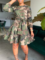 Camo Tied Ruffle Dress--Clearance