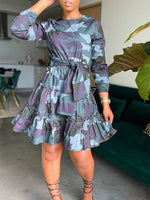 Camo Tied Ruffle Dress--Clearance