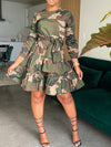 Camo Tied Ruffle Dress--Clearance