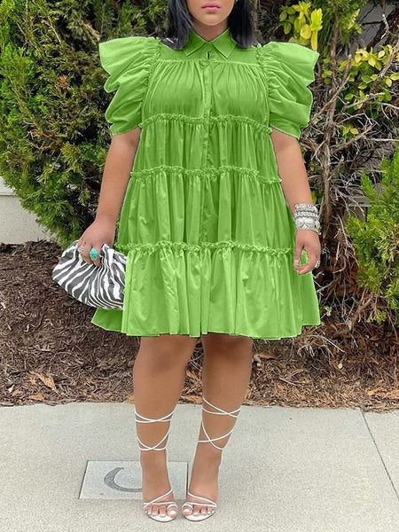 Puff-Sleeve Ruffle Dress --Clearance