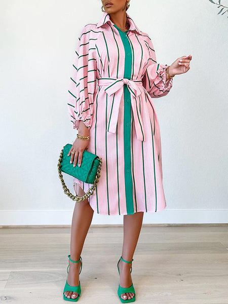 Stripe Tied Shirt Dress--Clearance
