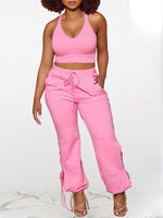 Solid Tank Top & Tied Pants Set-Clearance