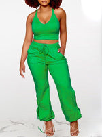 Solid Tank Top & Tied Pants Set-Clearance