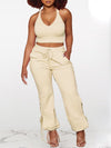 Solid Tank Top & Tied Pants Set-Clearance