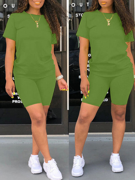 Solid Tee & Biker Shorts Set-Clearance