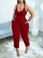 Solid V-Neck Sleeveless Jumpsuit-Clearance