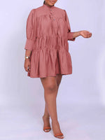 Solid Ruffle Shirt Dress--Clearance