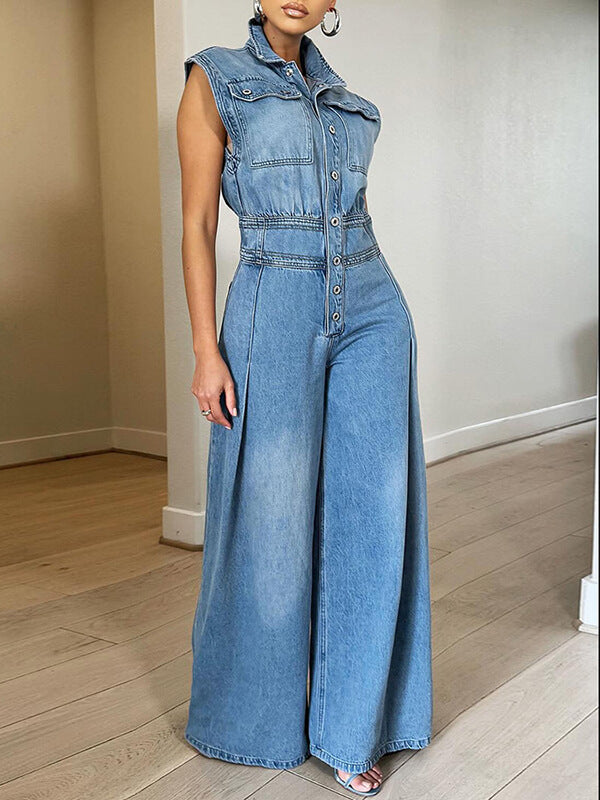 Morchique Button-Front Denim Jumpsuit