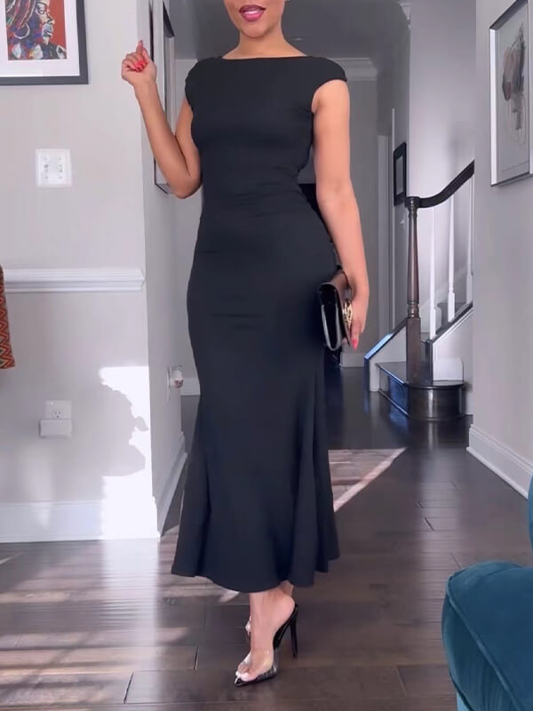 Solid Open-Back Dress