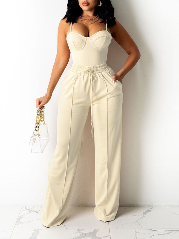 Morchique Solid Cami Top & Wide-Leg Pants Set