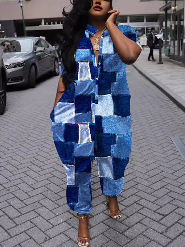 Colorblock Button-Front Jumpsuit--Clearance