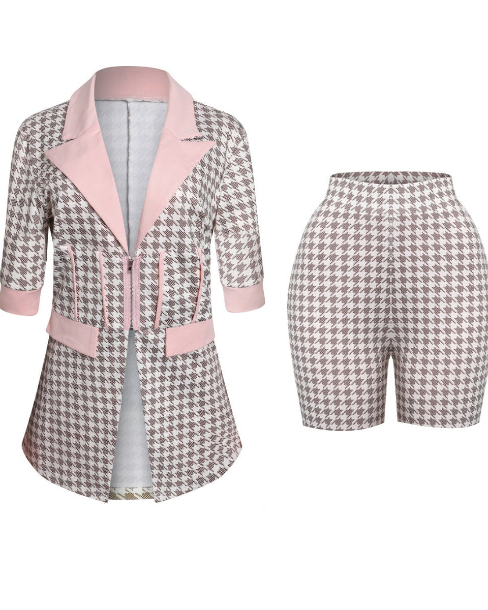 Houndstooth Blazer & Shorts Set