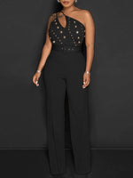 Studded Belted One-Shoulder Jumpsuit