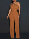 Studded Belted One-Shoulder Jumpsuit