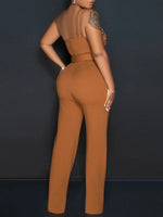 Studded Belted One-Shoulder Jumpsuit