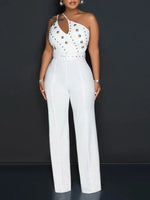 Studded Belted One-Shoulder Jumpsuit