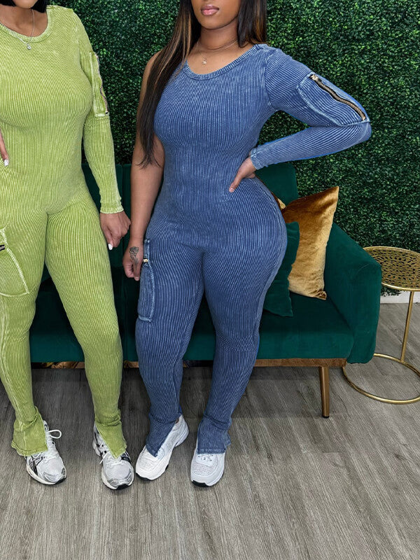 One-Sleeve Ribbed Jumpsuit