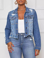 Distressed Button-Front Denim Jacket