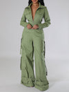 Zip-Front Wide-Leg Cargo Jumpsuit