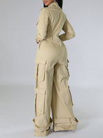 Zip-Front Wide-Leg Cargo Jumpsuit