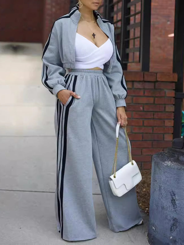 Morchique Side Stripe Jacket & Wide-Leg Pants Set