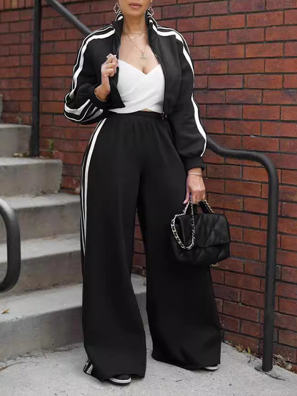 Morchique Side Stripe Jacket & Wide-Leg Pants Set