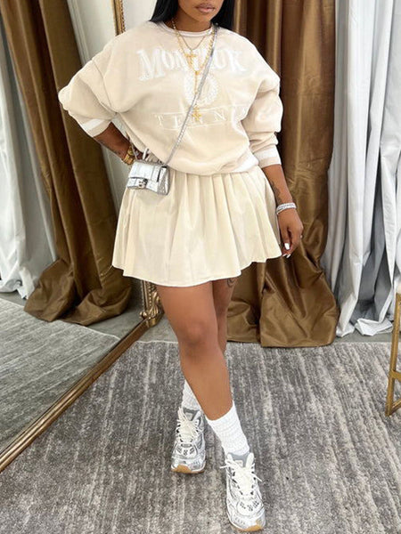 Morchique Printed Sweatshirt & Pleated Skirt Set