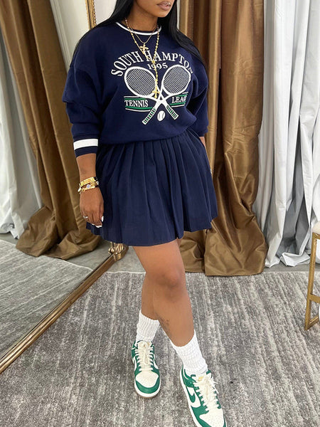 Morchique Printed Sweatshirt & Pleated Skirt Set