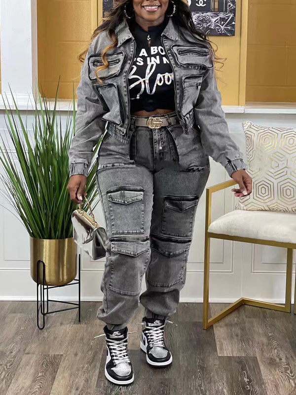 Morchique Denim Cargo Jacket & Pants Set