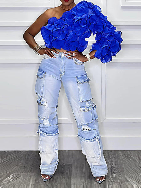 Morchique One-Shoulder Frilled Top