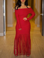 Off-Shoulder Fringe Dress