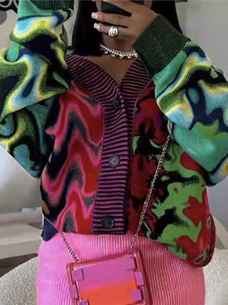Morchique Printed V-Neck Cardigan