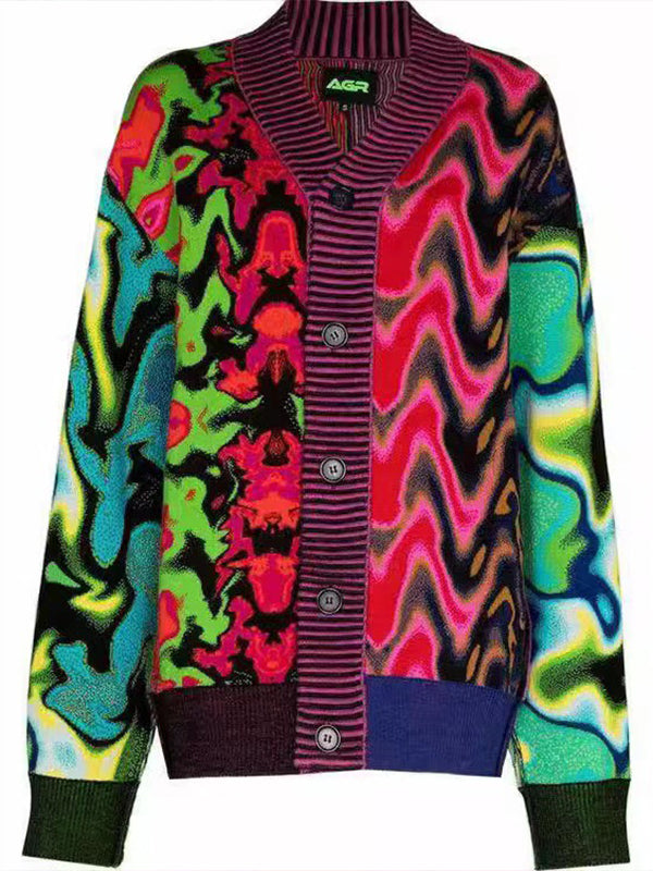 Morchique Printed V-Neck Cardigan