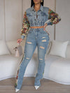 Printed Combo Denim Jacket & Pants Set