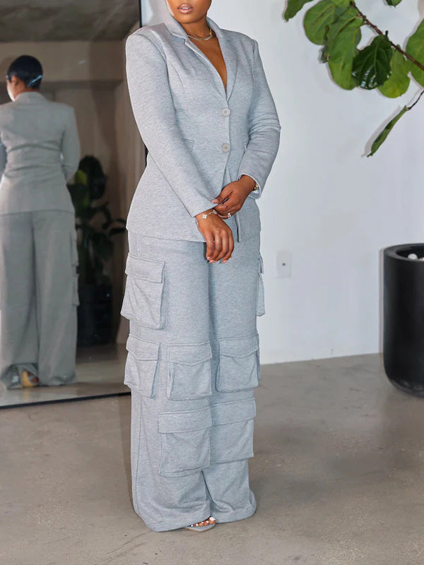 Morchique Solid Blazer & Cargo Pants Set