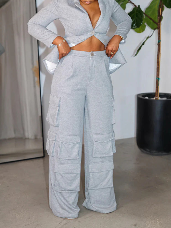 Morchique Solid Blazer & Cargo Pants Set