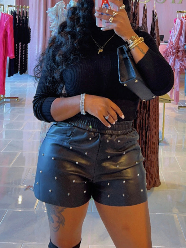 Studded Faux-Leather Shorts