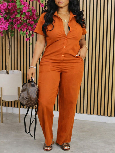 Solid Button-Front Jumpsuit