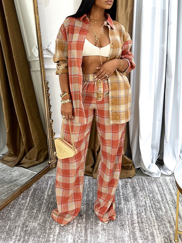 Plaid Shirt & Pants Set