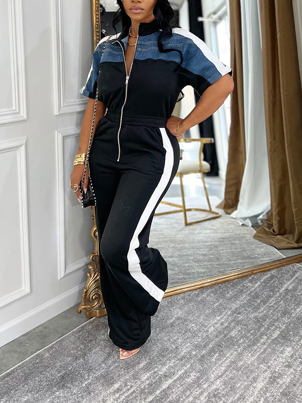 Zip-Front Side-Stripe Jumpsuit