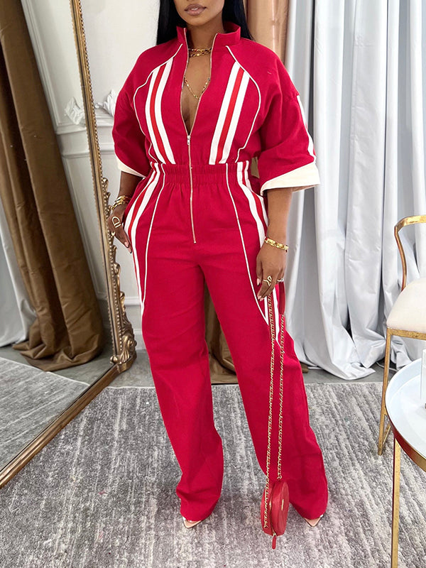 Stripe Zip-Front Jumpsuit