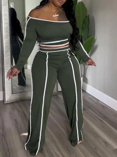 Morchique Piping Off-Shoulder Top & Pants Set