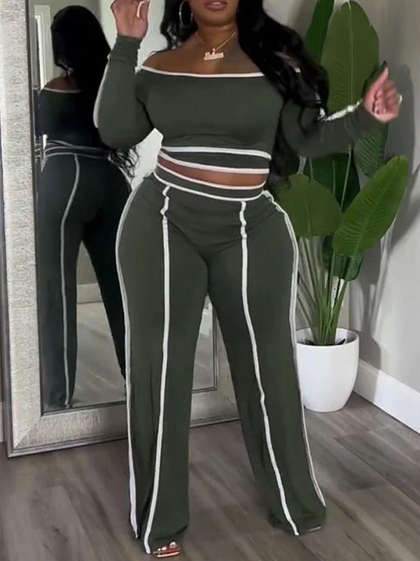 Morchique Piping Off-Shoulder Top & Pants Set
