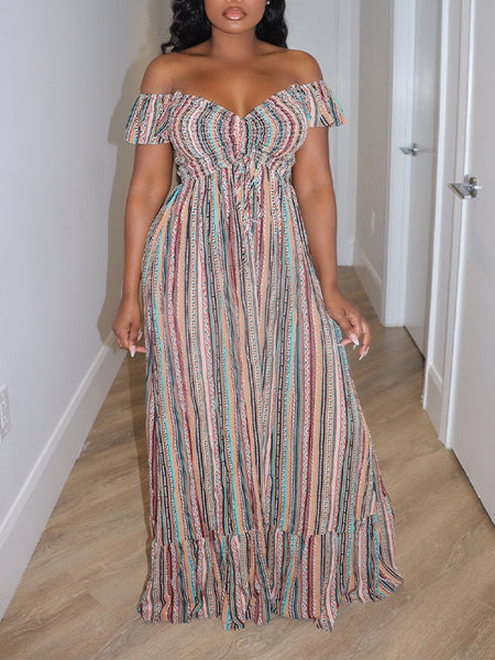 Morchique Stripe Off-Shoulder Dress