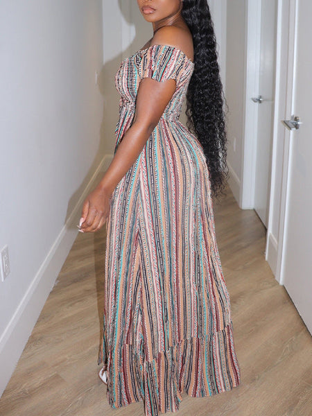 Morchique Stripe Off-Shoulder Dress