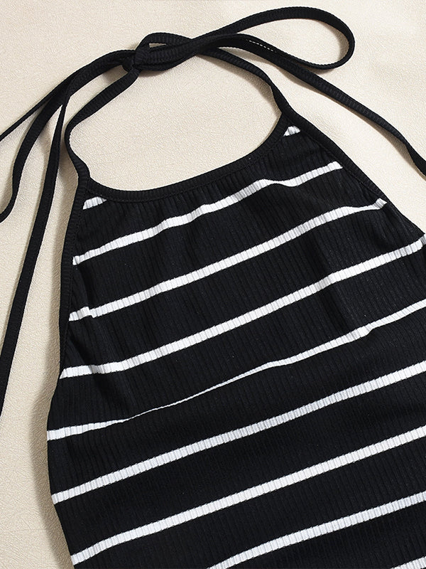 Morchique  Stripe Halter Maxi Dress