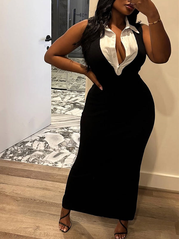 Two-Tone Combo Sleeveless Dress