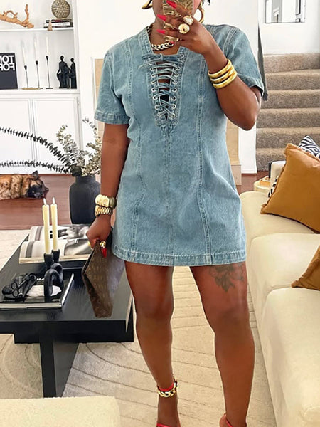 Morchique Lace-Up Denim Dress